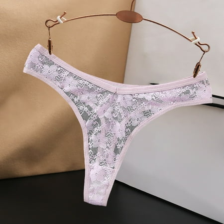 Krdevn Panties for Women Low Waist Lace Briefs Solid Color Cotton Crotch Underwear Panties  Purple L