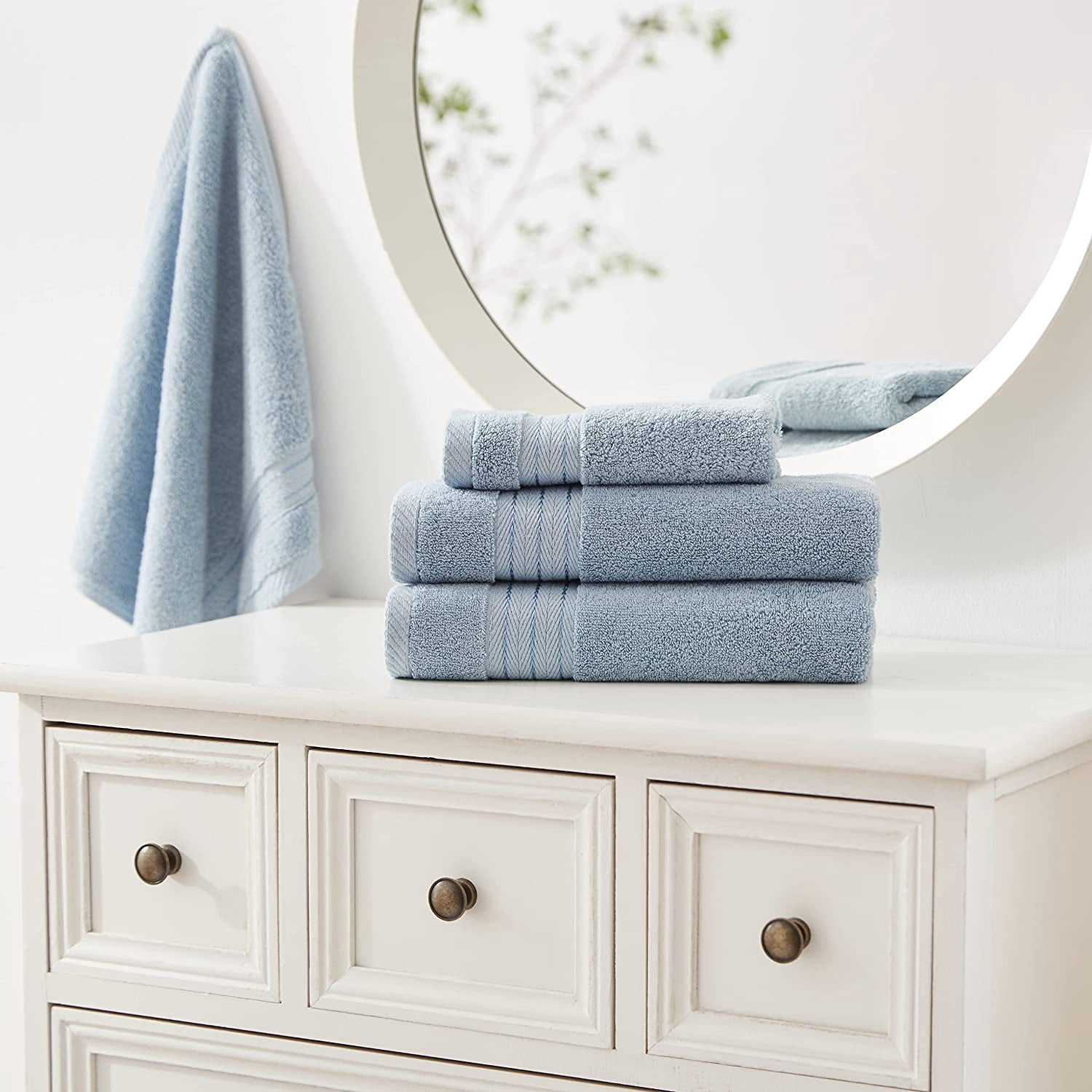 Light Blue Towels Sets for Bathroom 6Pcs, Turkish Cotton Bath Towels Set Soft Highly Absorbent&Durable 650SM Luxury Bath Towel Sets with 2 Bath Towels, 2 Hand Towels, 2 Washclothes