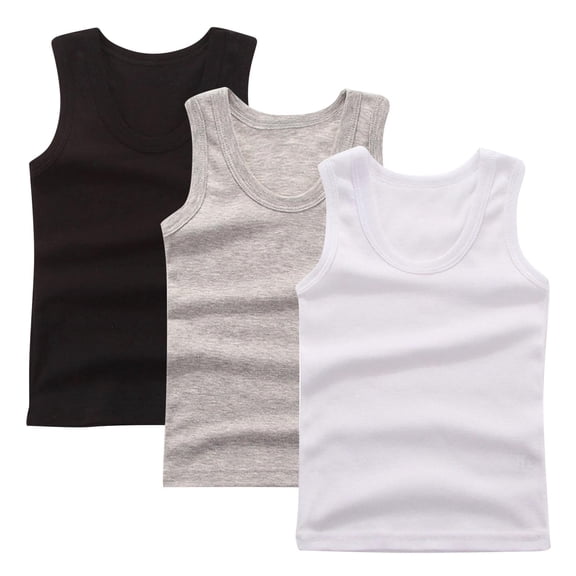 Girls Tank Top 3 Pack Solid Color Round Neck Camisole, Soft Breathable Sleeveless Undershirt for Summer Layering, for 2-14