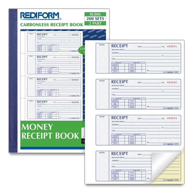 Money Receipt Book, Softcover, Two-Part Carbonless, 7 x 2.75, 4 Forms/Sheet, 200 Forms Total Money Receipt Book, Softcover, Two-Part Carbonless, 7 x 2.75, 4 Forms/Sheet, 200 Forms Total