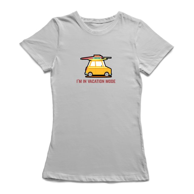 Car Graphic "I'm In Vacation Mode" Quote Women's Sports Grey T-shirt