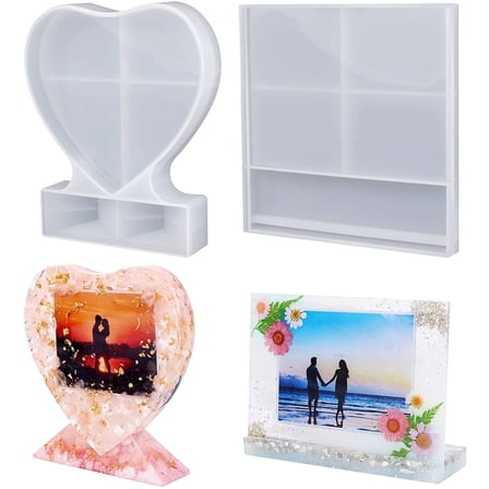 LET'S RESIN Picture Frame Molds - Large Rectangle & Heart Silicone for DIY Home Décor