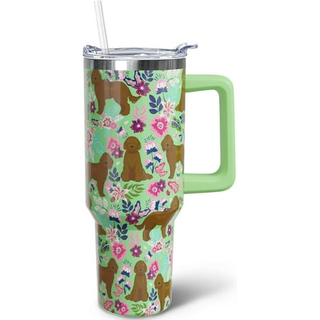 

40 oz Goldendoodle Tumbler with Handle Insulated Stainless Dog Tumbler Coffee Travel Mugs Cup Water Bottle Golden Doodle Lovers Gifts for Women Girls