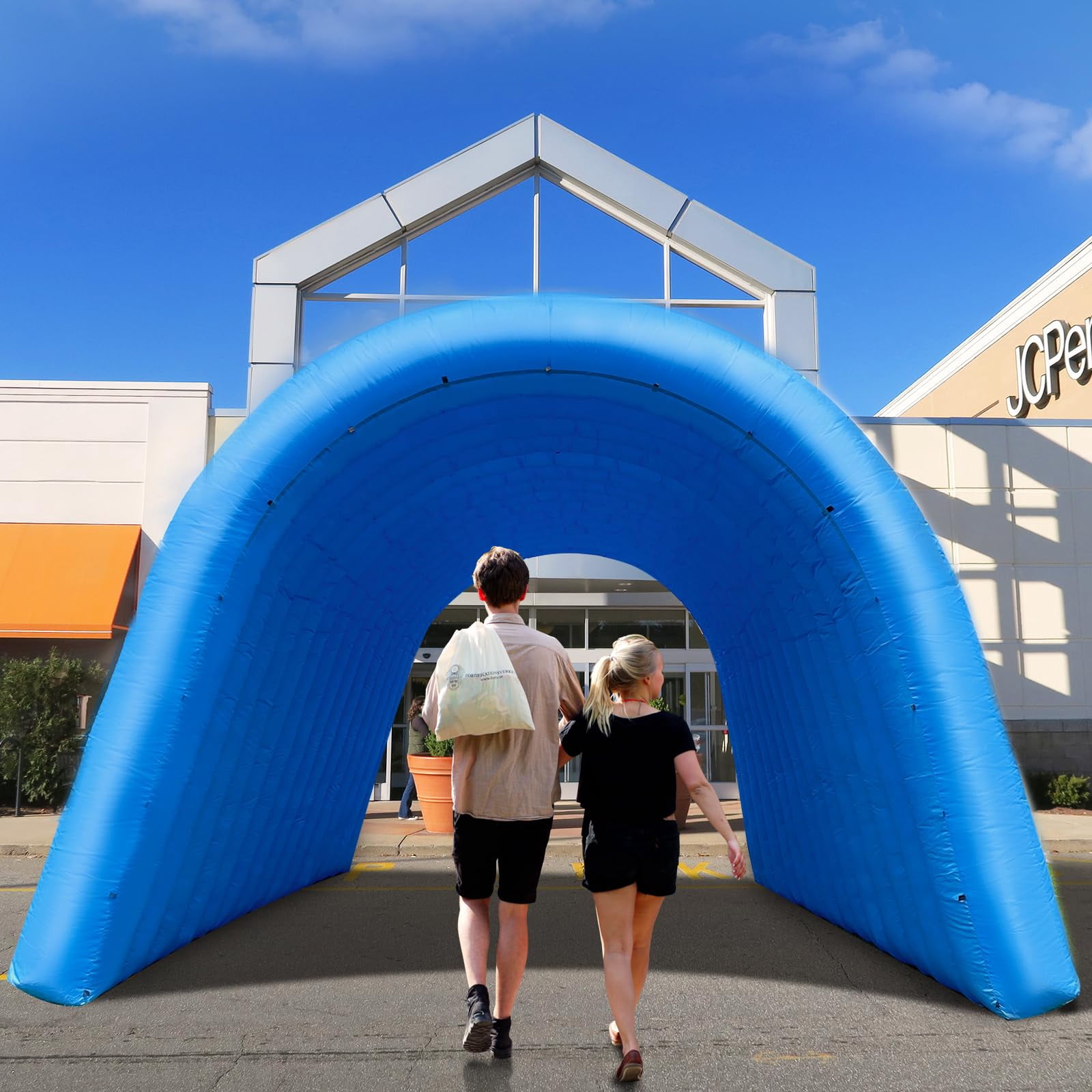 Inflatable Sports Tunnel Arch with Blower 16x10x10ft Blue Event Entrance for Shops Schools & Supermarkets