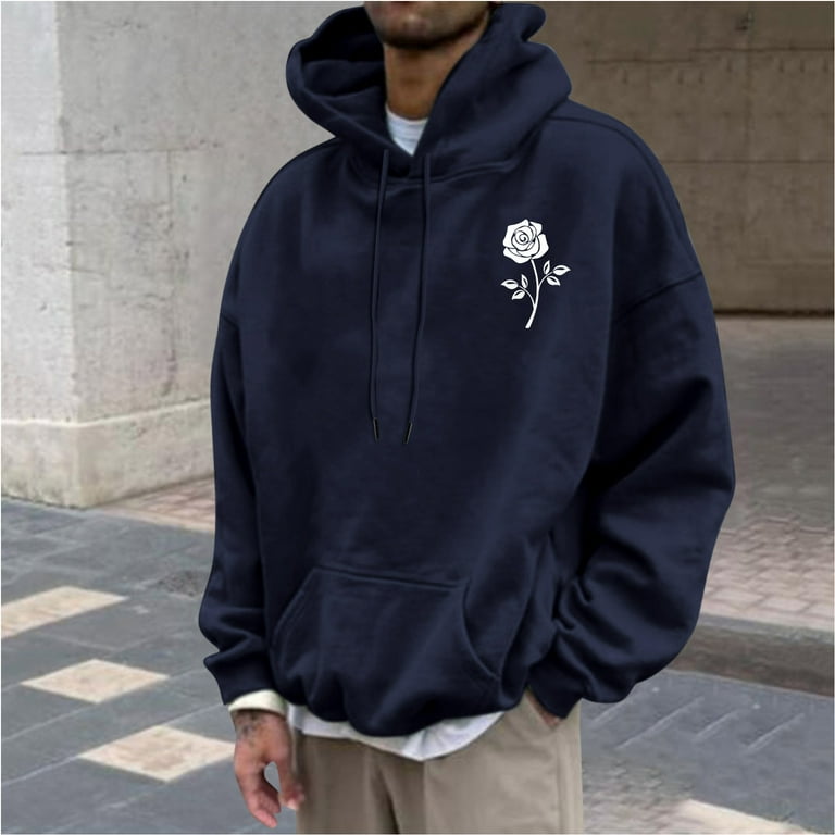 Yyeselk Oversized Hoodies for Men Rose Print Trendy Hoodie Vintage