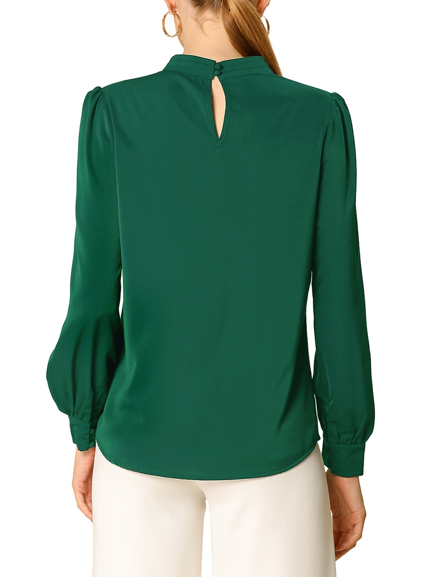 DARING DIVA Women's Stand Collar Long Sleeve Office Blouse S Green