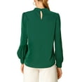 thumbnail image 4 of INSPIRE CHIC Women's Stand Collar Pleated Button Keyhole Button Blouse M Green, 4 of 8