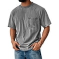 thumbnail image 3 of Hfnxid Big and Tall Men's Vintage Short Sleeve Shirt Solid Color Casual T-Shirt Fashion Crew Neck Tee with Pocket Gray XL, 3 of 6