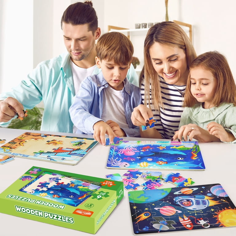 LotFancy, Wooden Jigsaw Puzzles for Kids Ages 3-5, 6 Pack, 24
