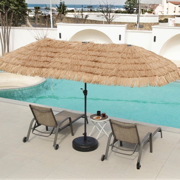 Autlaycil 13 ft Hula Tiki Patio Umbrella with Base, Hawaiian Style, Pool, Patio, Beach
