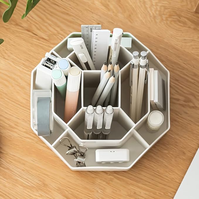 Rotating Desk Organizer, 360° Rotating Pencil Pen Holder for Desk, Desk Organizers and Accessories with 9 Slots Pencil Organizer, Art Supply Storage Box Caddy for Office