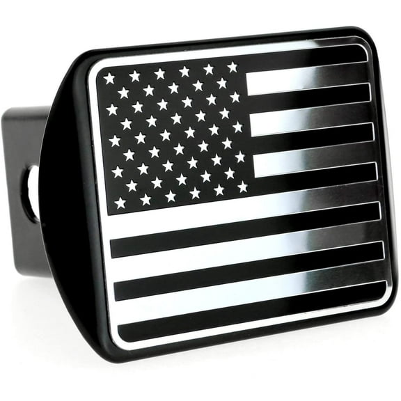 LFPartS USA US American Flag 3d Chrome Emblem Trailer Metal Hitch Cover Fits 2" Receivers (Black & Chrome)