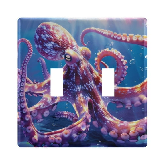 Underwater Octopus Light Switch Plate Covers 2 Gang Wall Plate Plastics Outlet Covers for Kitchen Home Office Decor