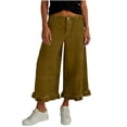 thumbnail image 2 of FNFYFH Cropped Jeans for Women Ruffle Hem Jean Pants Denim Wide Leg Capri Pants with Pockets, 2 of 6