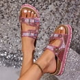 thumbnail image 6 of Big Buckle Sandals Women,Women's Sandals,Women Platform Sandals Rhinestone Beaded Pearl Double Buckle Bohemian Luxury Beach Summer Vacation Shoes 5cm Height Increasing Comfort Slides,Hot Pink,5.5, 6 of 6