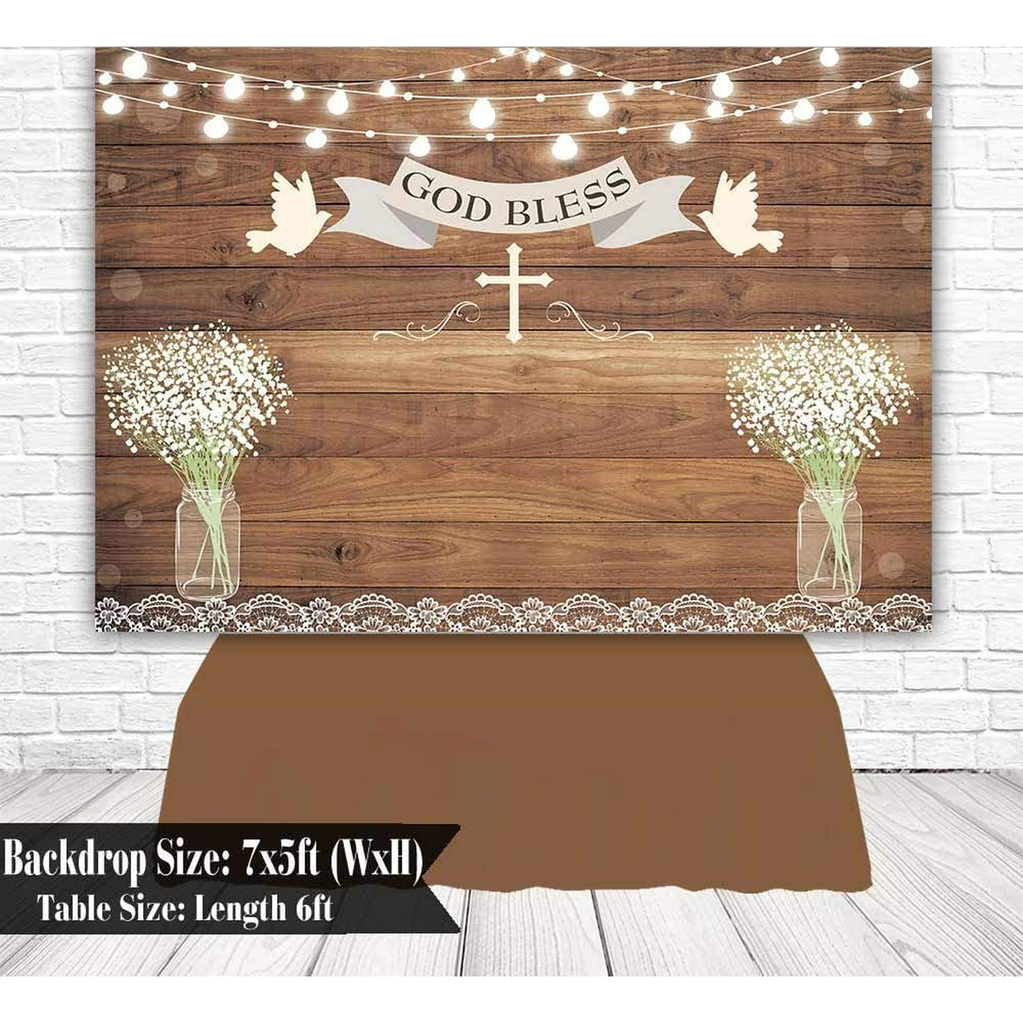 7x5ft First Holy Communion Baptism Party Backdrop Rustic Wood God Bless  Floral Photography Background Christening Mason Jars Flower Baby Shower  Cake Table Decoration Banner Photo Booth | Walmart Canada