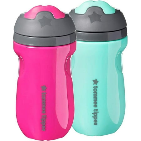Tommee Tippee Insulated Sippee Cup, Water Bottle for Toddlers, Spill-Proof, BPA Free, 9oz, 12m+, Pack of 2, Pink and Mint