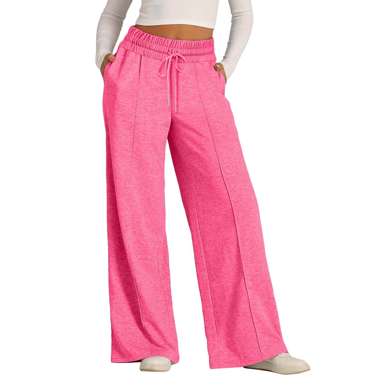 Carpenter Pants Pink Neon Pants Neon Rose Spliced Stripe Wide Leg