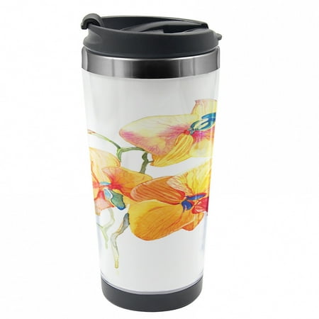 

Floral Travel Mug Orchid Petal Wild Exotic Steel Thermal Cup 16 oz by Ambesonne