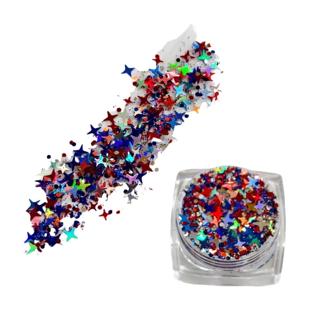 Bâton Pailleté du 4 Juillet, Paillettes Rouges Blanches et Bleues pour le Visage, Bâtons Pailletés pour les Cheveux, Paillettes Étoile de la Fête de l'Indépendance, Décalcomanies d'Ongles à Sequins du 4 Juillet Confettis Mixtes pour Femmes Filles Décoration d'Ongles pour le Corps(F)