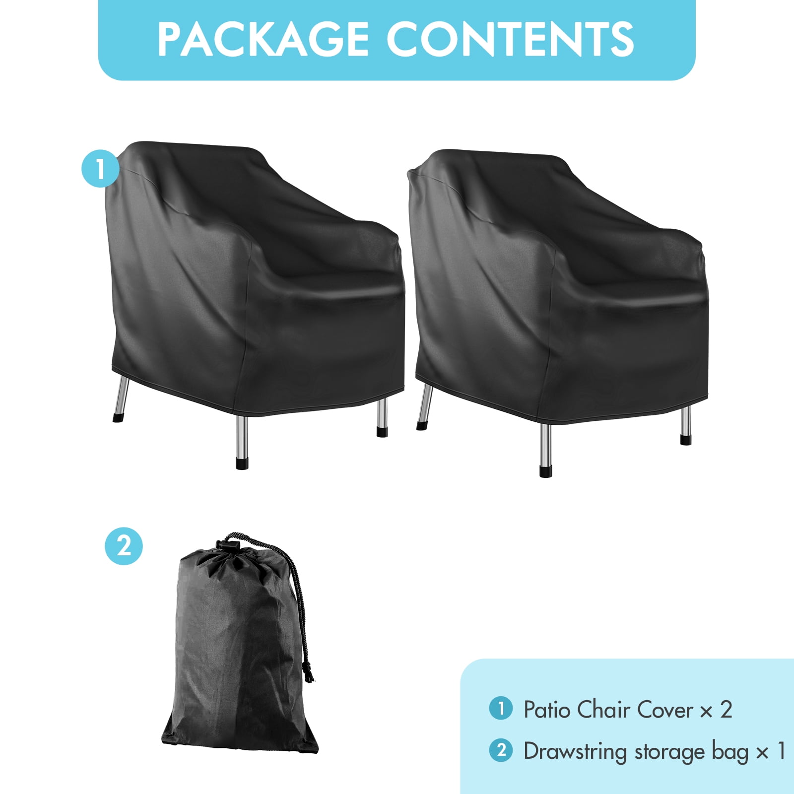 TopZoo 600D Outdoor Chair Cover Waterproof & Heavy Duty, Lawn Lounge Furniture Cover for Wicker Chair, Patio Chair Covers 2 Pack, Swivel Chair, Rocking Chair, Single Sofa Chair, Black