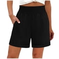 thumbnail image 3 of Kojanyu Women's Cotton Linen Casual Shorts Elastic Waist Summer Lounge Shorts with Pockets Cuffed Hem Relaxed Fit S-XXL, 3 of 9