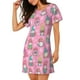 thumbnail image 2 of Fotbe pink Holiday Joy Bata de Dormir para Mujer con Estampado, Camisón de Algodón de Manga Corta, Ropa de Dormir Casual, 2 of 6