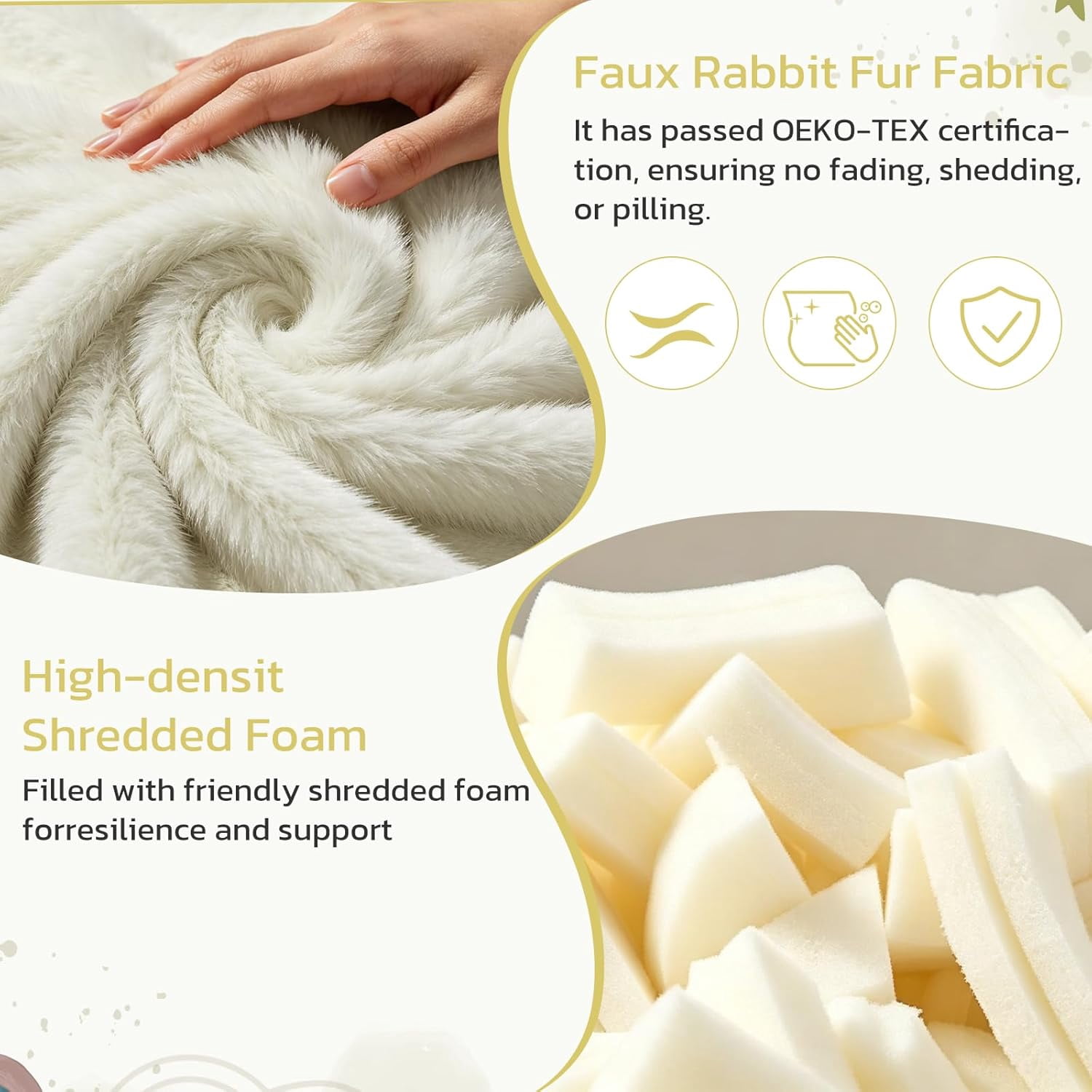 Simple Deluxe 2 ft Kids Bean Bag Chair, Faux Rabbit Fur Round Sofa with Handle and Washable Cover, Beige