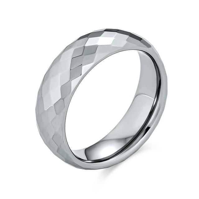 Couples Multi Faceted Prism Cut Titanium Wedding Band Rings for Men for Women Silver Tone Comfort Fit 6MM
