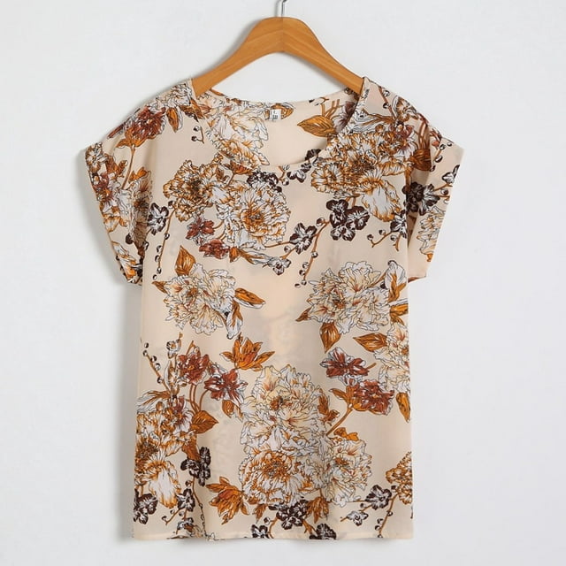 SMihono Hauts pour Femmes Été Chic Décontracté Manches Courtes Été Plage Imprimé Décontracté Haut Chandail T-shirt Grande Taille T-shirt