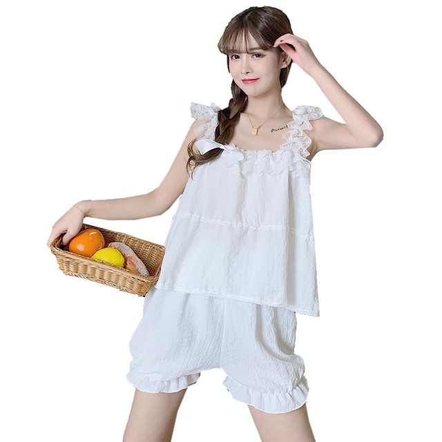 Conjunto de dormir correa de espagueti superior de alta cintura inferior transpirable cómodo liso encantador pijamas conjunto ropa de dormir
