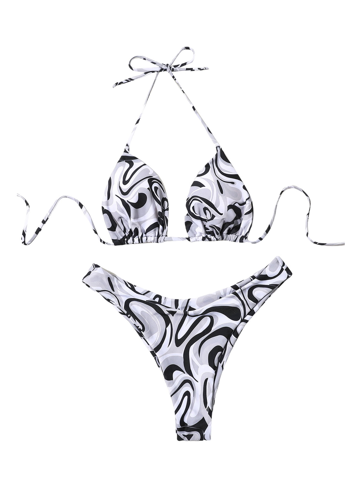 Topgod Sexy String Bikini Set For Women 2 Piece Bathing Suit Halter Triangle Thong Bikini High