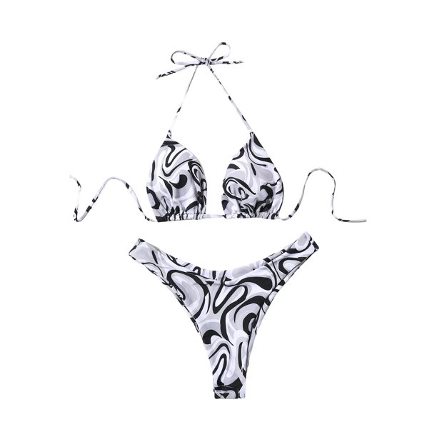 TOPGOD Sexy String Bikini Set for Women 2 Piece Bathing Suit Halter Triangle Thong Bikini High