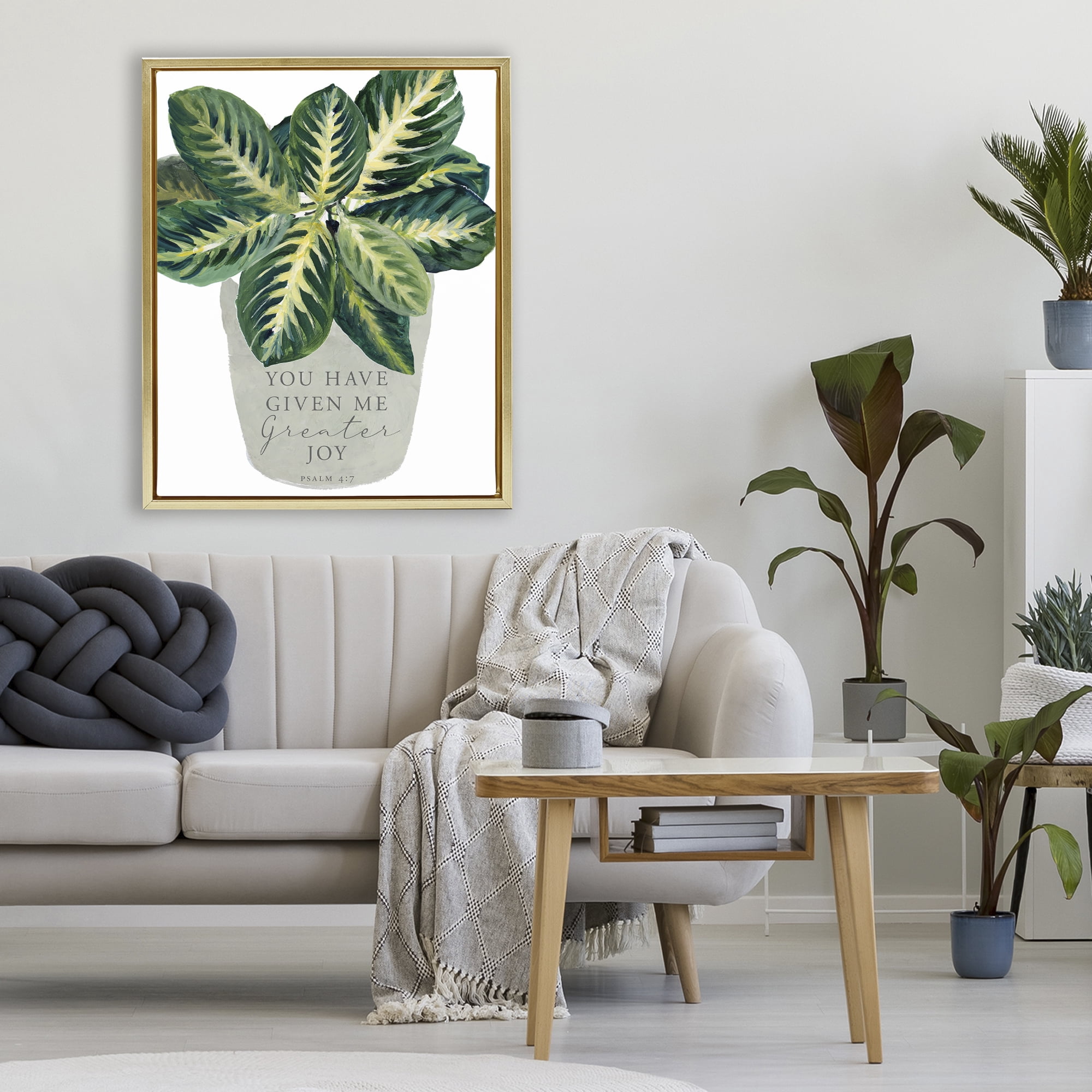 Stupell Industries Prayer & House Plant Gold Framed Floater Canvas Wall Art, design by Lanie Loreth