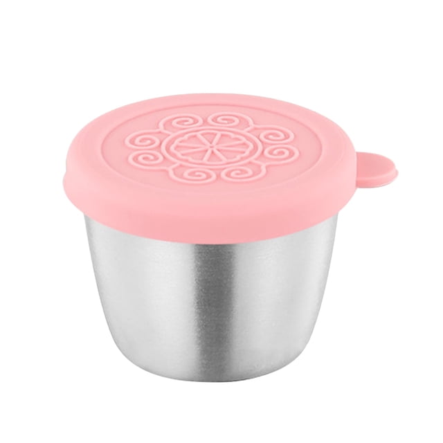 Hiroekza 304 Stainless Steel Dipping Cup with Lid - Durable, Portable & Multi-functional Condiment Container for Outdoor, Picnics & Kitchen Use Pink