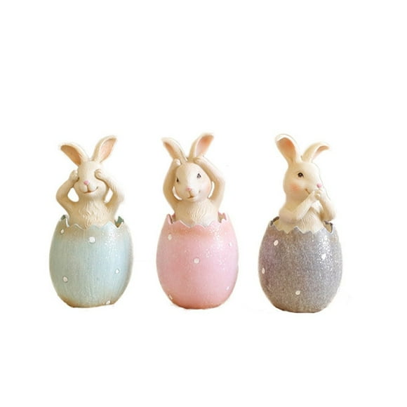 MineSign Resin Bunny Decorations Spring Easter Decors Figurines Tabletopper Accessories for Party Home Holiday (3 Rabbits)