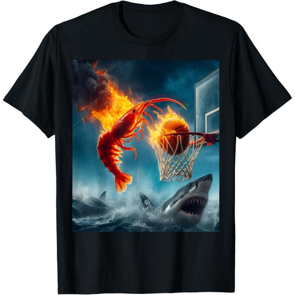 Shrimp Dunking on Shark Funny Fishing Meme T-Shirt Tops Tee