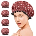 thumbnail image 7 of Shower Caps,Red Christmas Snowflake Pattern Waterproof Shower Cap for Women 4 Pieces,Double Reusable Hair Cover for Shower PEVA Elastic Stretch Hem, 7 of 7