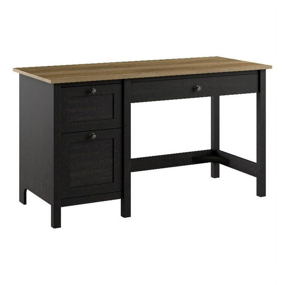Pemberly Row 54W Computer Desk with Drawers in Vintage Black and Reclaimed Pine