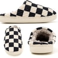 thumbnail image 3 of CHICVOMEY Unisex Plush Checkered House Slippers for Women & Men Memory Foam Slippers with Non-Slip Sole Indoor Outdoor Use Cozy Fuzzy Bedroom Slippers, 3 of 6