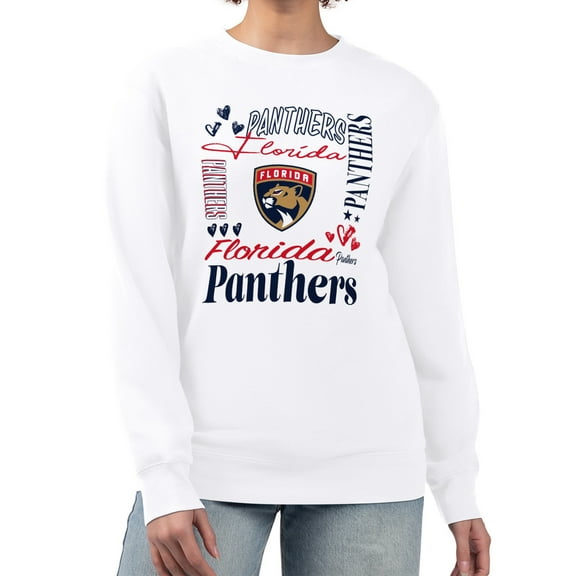 Women's G-III 4Her by Carl Banks White Florida Panthers Collage Graphic Fleece Long Sleeve Pullover Sweatshirt