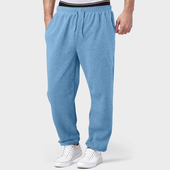 Boys' Open Bottom Sweatpants with Pockets Baggy Wide Straight Leg Pants 5-14 Years (Light Blue 9-10 Years)