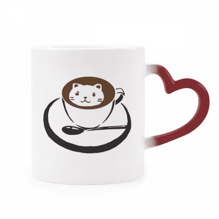 

Coffee Cup Illustration Lovely Cat Pattern Heat Sensitive Mug Red Color Changing Stoneware Cup
