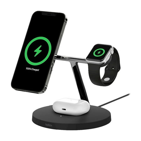 Belkin - BOOSTCHARGE PRO 3 in 1 Wireless Charger with MagSafe for iPhone 14/13/12 Series Devices - Black