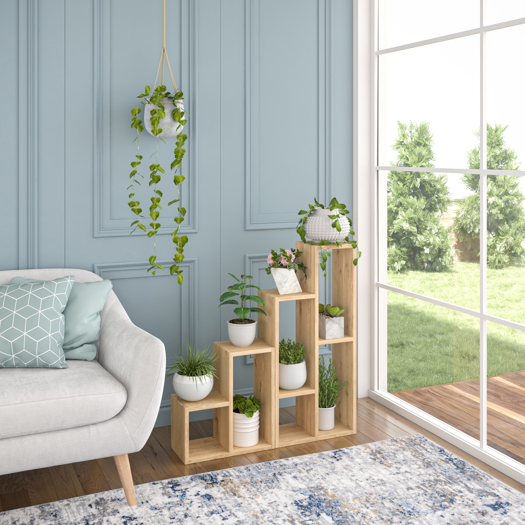 Ada Home Decor Furniture 3 Tier Oak Ponce Modern Plant Stand