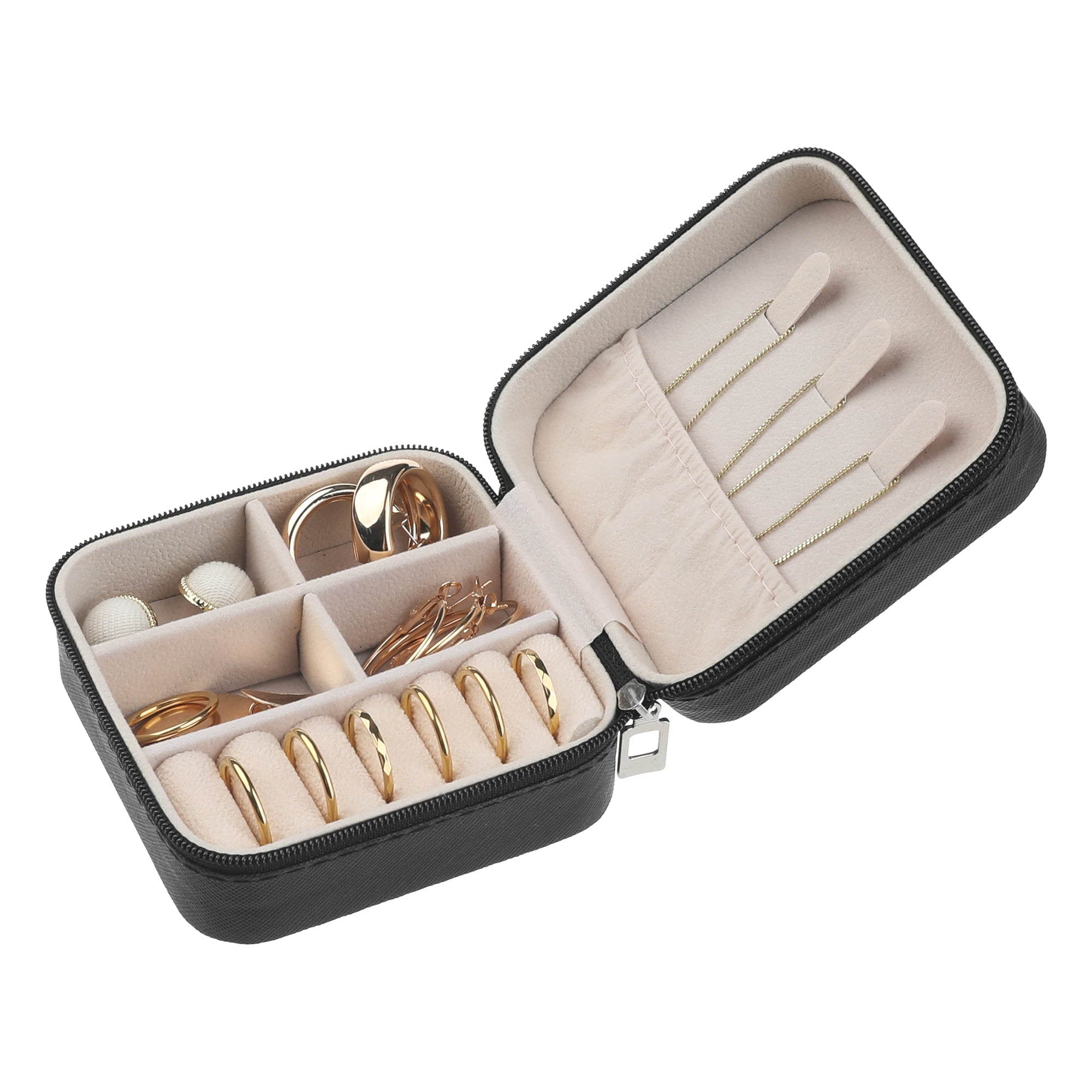 Travel Jewelry Box Mini Portable PU Leather Organizer for Women and Girls Gifts Black
