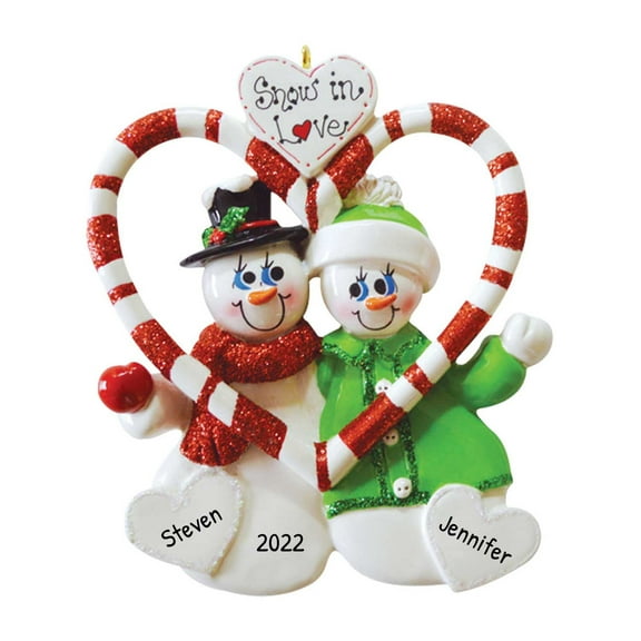 Ornaments by Elves Personalized Couple Christmas Ornament 2024 Snowman Candy Cane Ornaments .25lbs