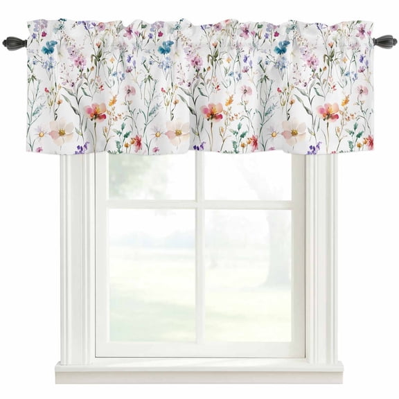 Watercolor Flowers Valances for Windows Spring Floral Garden Rod Pocket Curtain Valance Window Treatment Short Curtains for Kitchen Living Room, 54"x18"
