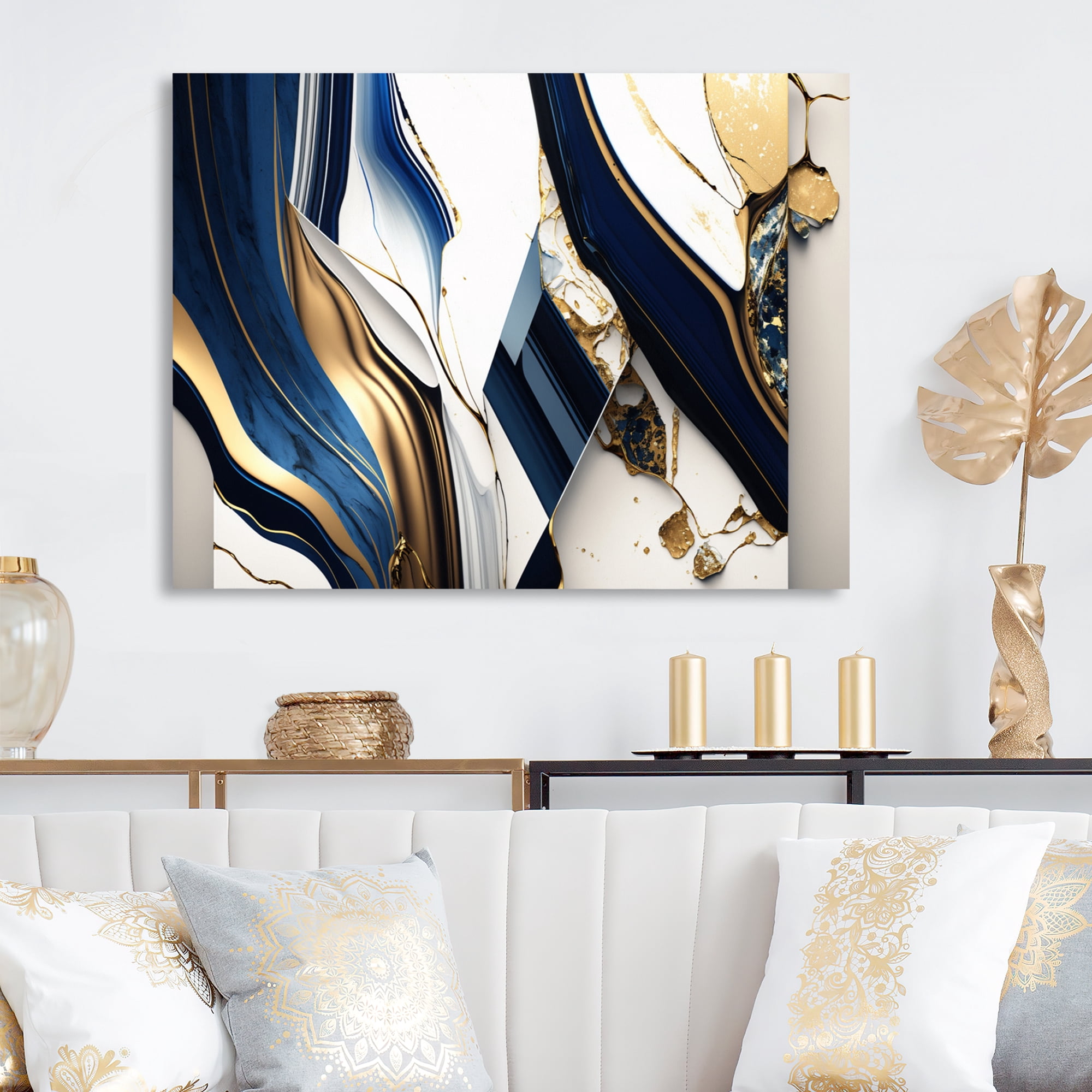 Designart Abstract Geode Geometric Blue V Canvas Wall Art