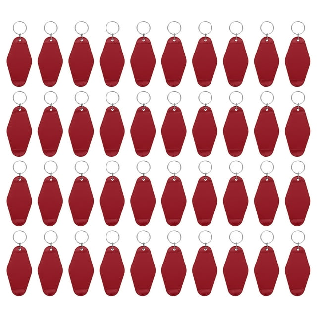 Uxcell 40Pcs Llaveros de Hotel en Blanco, Llaveros de Motel de Plástico Vintage en Forma de Rombo, Etiquetas de Llave de Hotel, Anillos de Llave, Rojo Oscuro